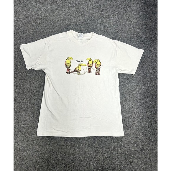 Vintage Florida Toucans White Single Stitch Graphic T-Shirt Size Large USA Made - Picture 1 of 9